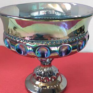 Indiana Glass Iridescent blue compote bowl (Thumb Print Design)